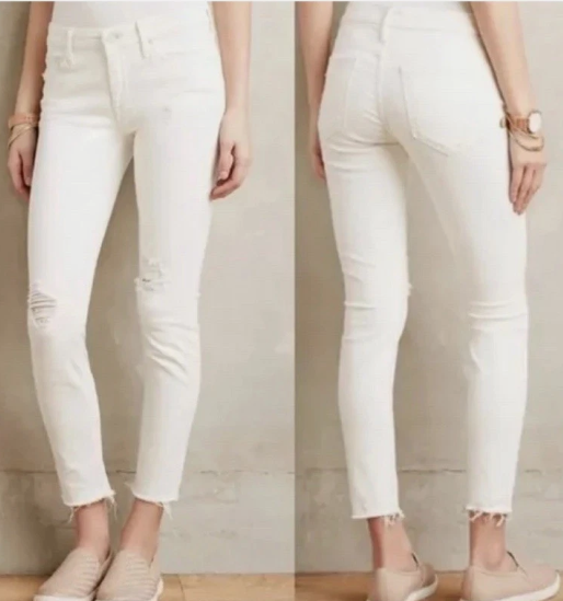 MOTHER The Tripper ankle Fray Jeans Unfairest Of Them All White Size 26