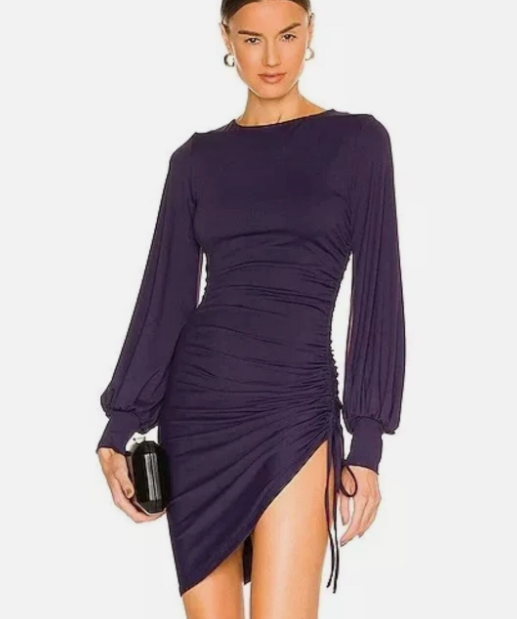 Susan Monaco Purple Gathered Sleeve Dress - Small