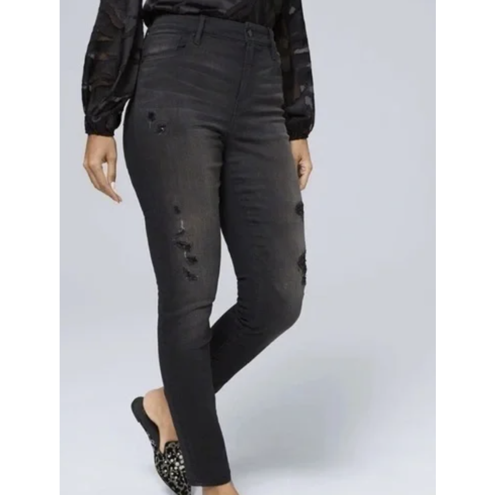 White House Black Market High-Rise Sequin Destructed Skinny Jeans Size 6