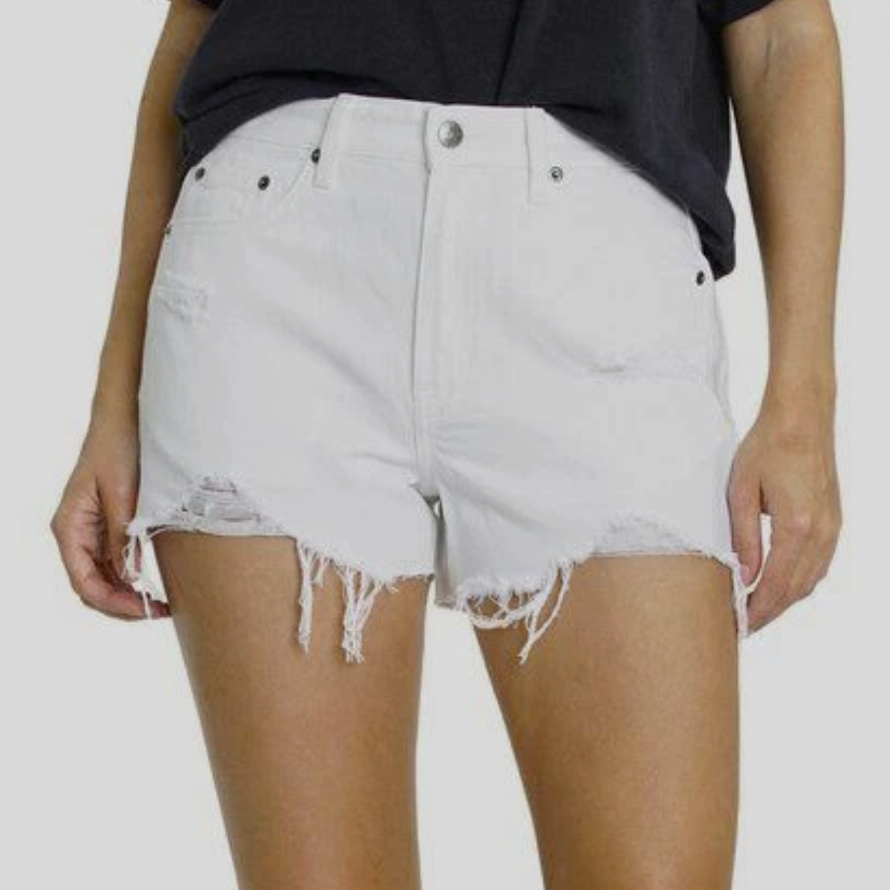 Pistola Women's White Distressed High-Rise Cutoff Denim Mom Shorts Size 26