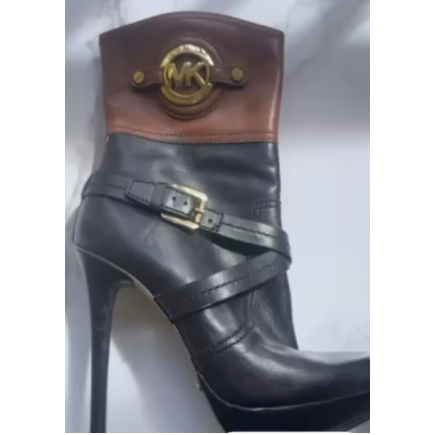 Michael Kors ‘Stockard’ Two Tone Black/Mocha Leather Platform Bootie Size 7