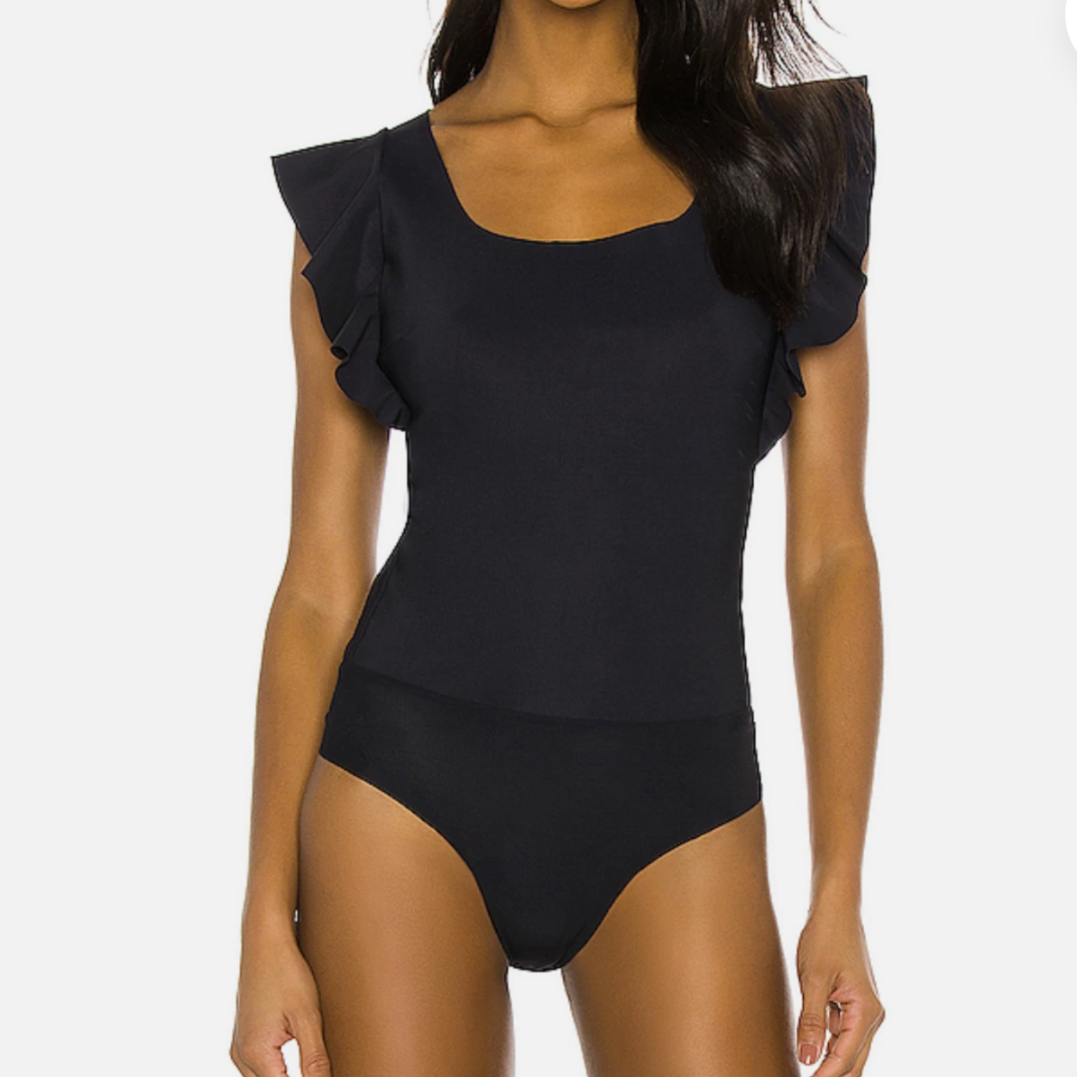 Commando Black Bonded Ruffle Sleeve Bodysuit Size Small