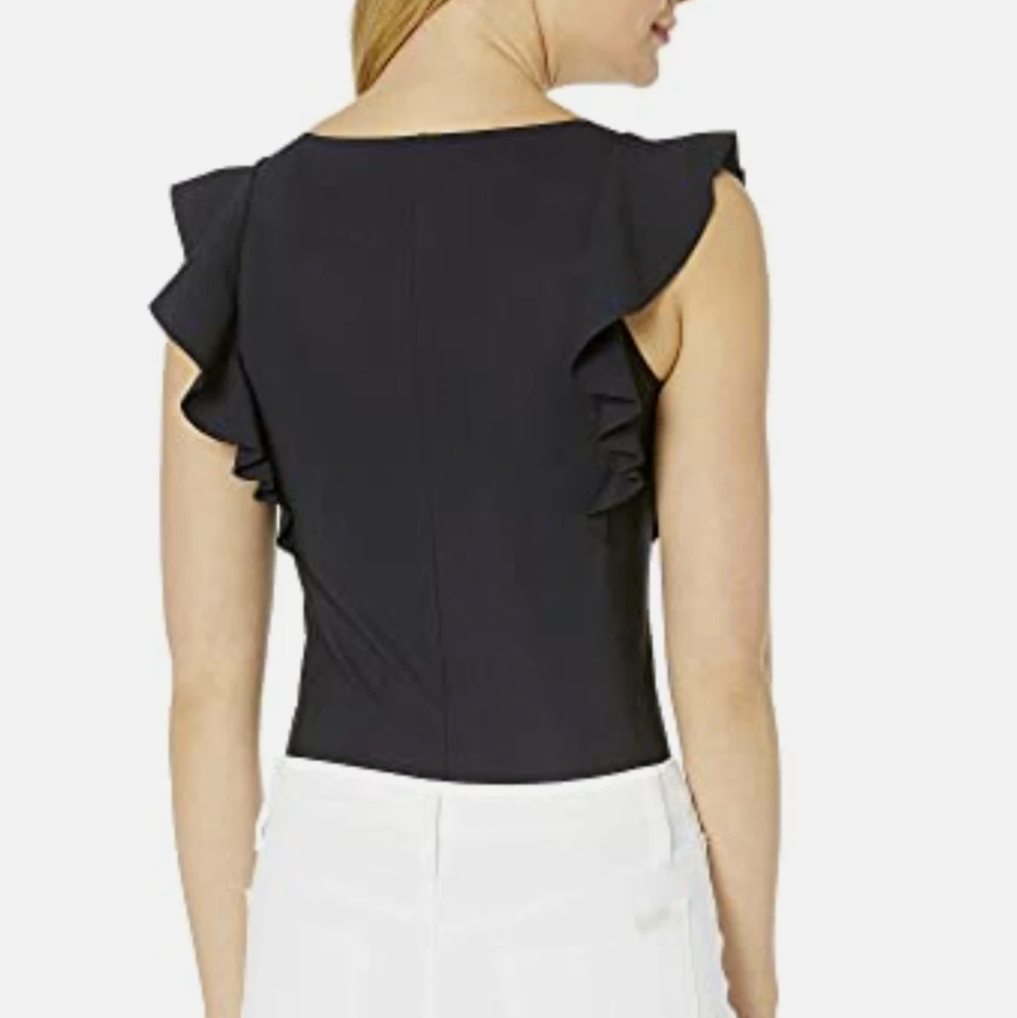 Commando Black Bonded Ruffle Sleeve Bodysuit Size Small
