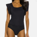Commando Black Bonded Ruffle Sleeve Bodysuit Size Small