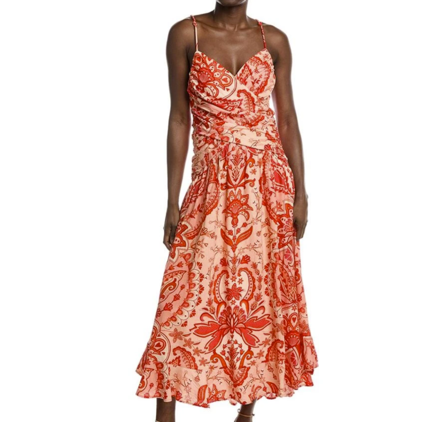 FARM Rio Jaipur Crossover Linen Blend Midi Sundress Size Small