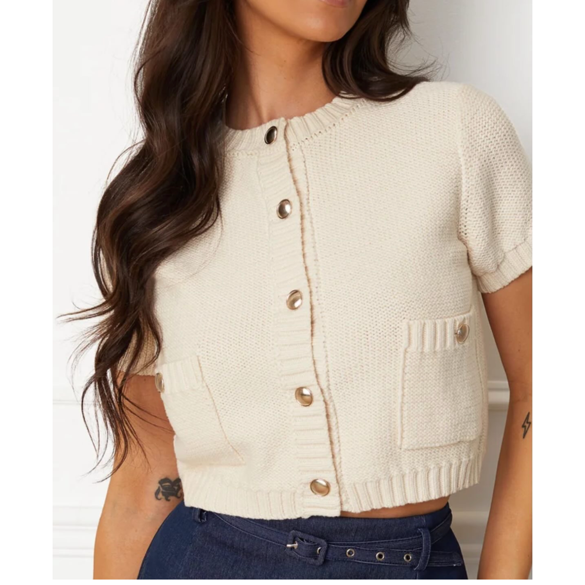 The Workshop Button Up Short Sleeve Knit Cardigan- Size Large (runs small)