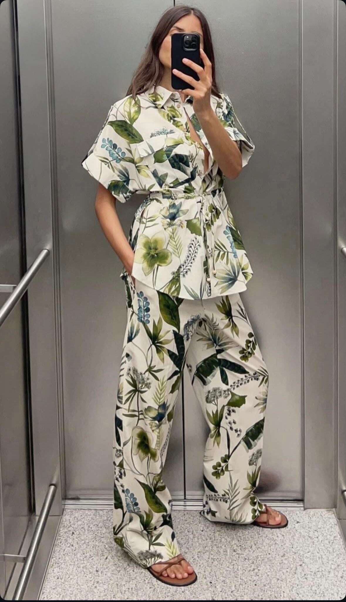 ZARA SAFARI PRINT SHIRT & STRAIGHT CUT PRINTED PANTS S SET