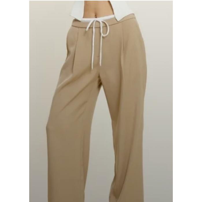 Mimosa Women's Tan Wide-Leg Maddie Trouser Pants in Taupe - Size: L NWOT