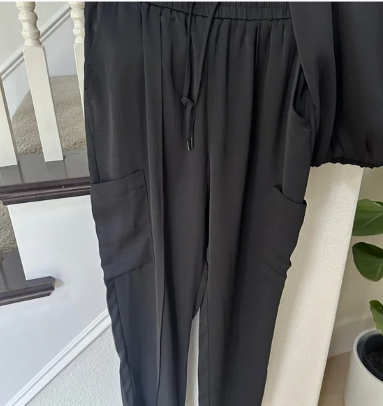 Skies Are Blue Black Satin Cargo Joggers Size Small