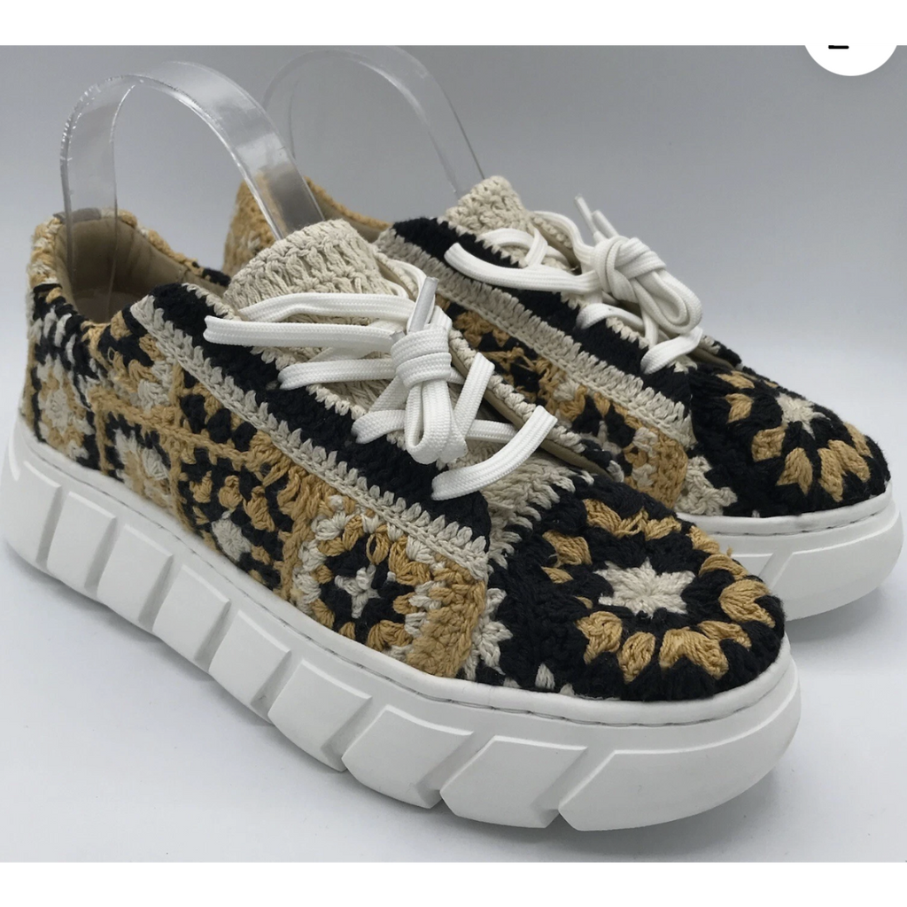 Free People Catch Me If You Can Crochet Patchwork Sneakers Tan US 7