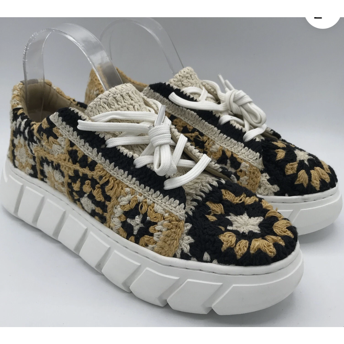 Free People Catch Me If You Can Crochet Patchwork Sneakers Tan US 7