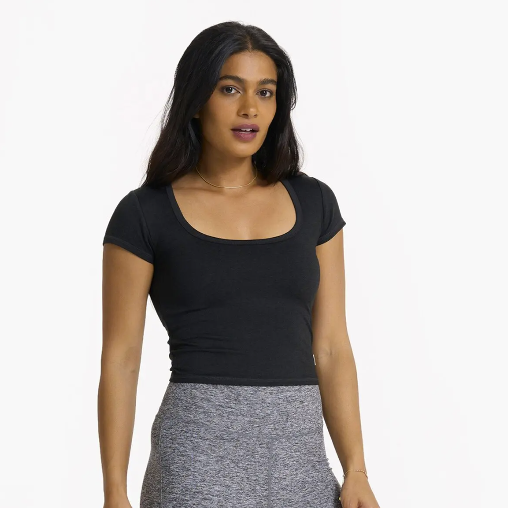 Vuori Short Sleeve Halo Crop Top - Black Heather- Size Small