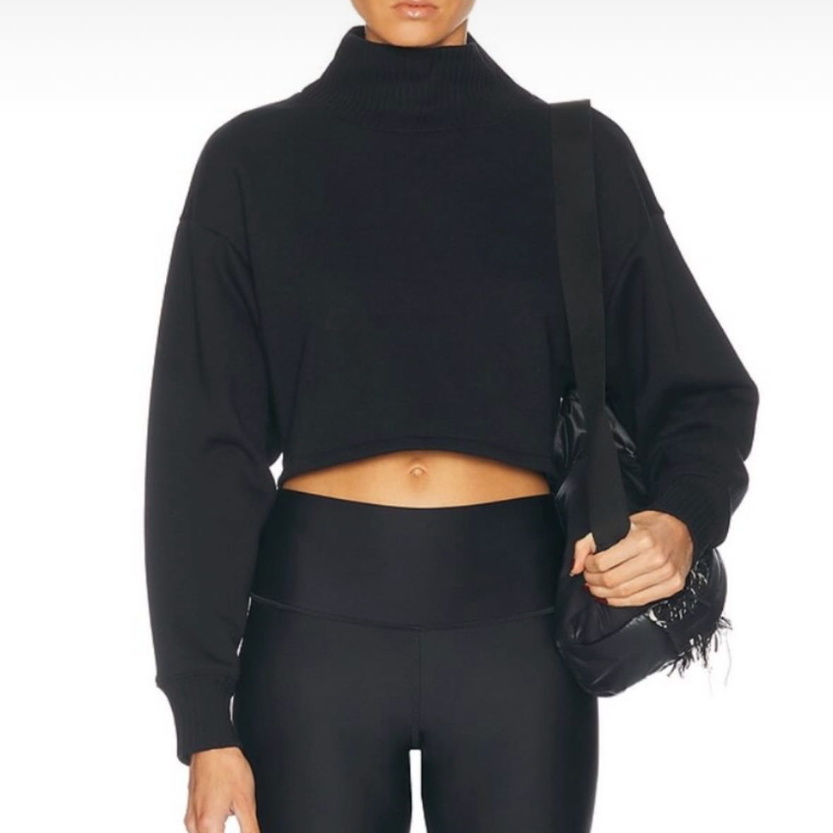 Alo Yoga Black Mock Neck Cropped Sweatshirt- Size Small