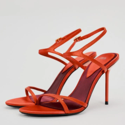 Zara Satin Red Stiletto Heels Size 38 (7.5)