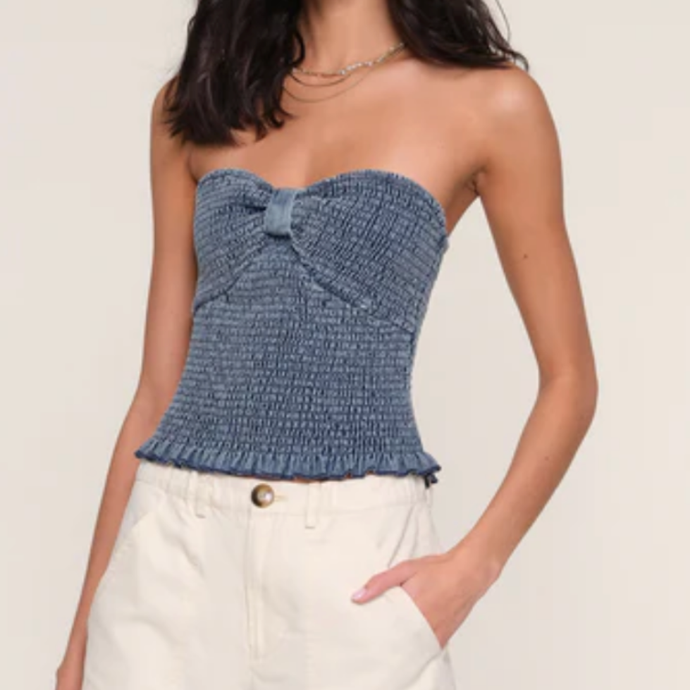 Heartloom Miska Smocked Denim Tube Top Size Medium