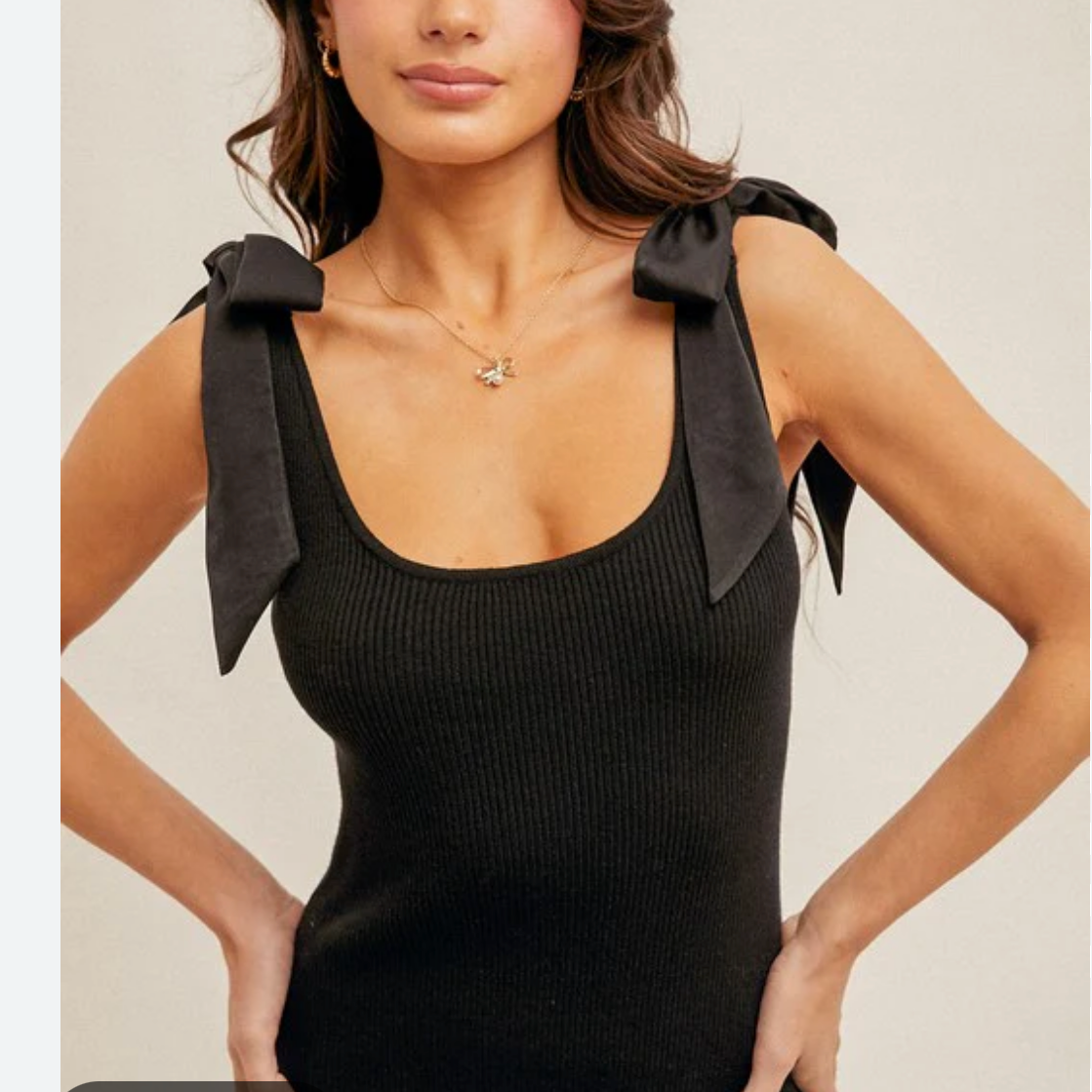 Olivaceous Ribbed Tie-Shoulder Tank Top Black Size Large