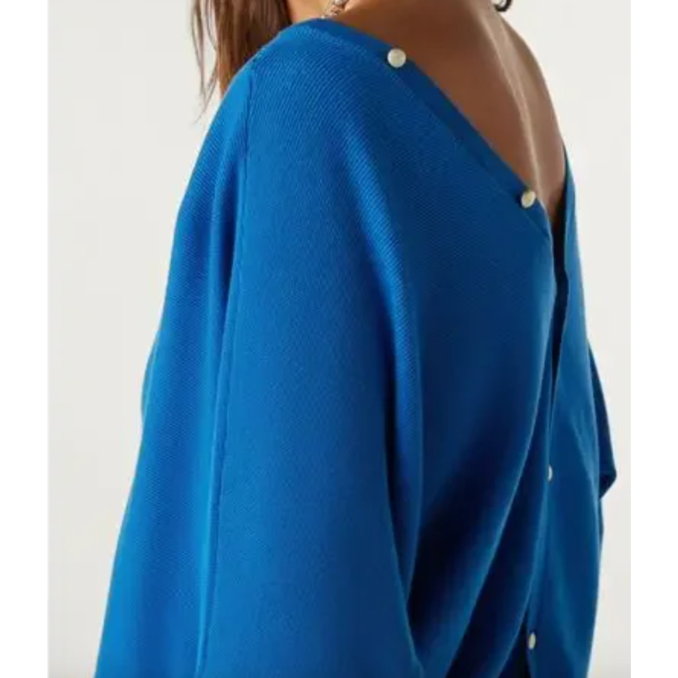 ba&sh Elsy V Neck Open Back Sweater in Bleu Electrique XS