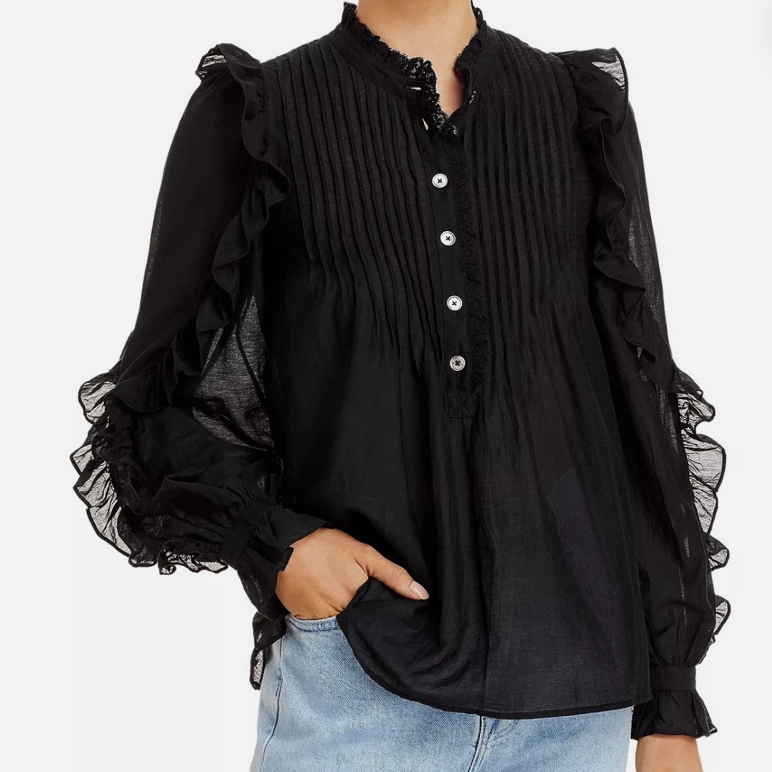 Zadig & Voltaire Mock Tomboy Sleeve Blouse Black Size: S
