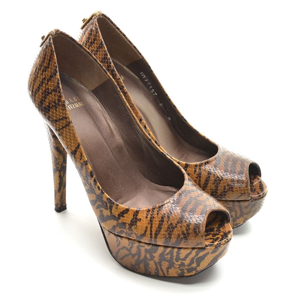 Stuart Weitzman Python Print Peep Toes Heels Size 7.5