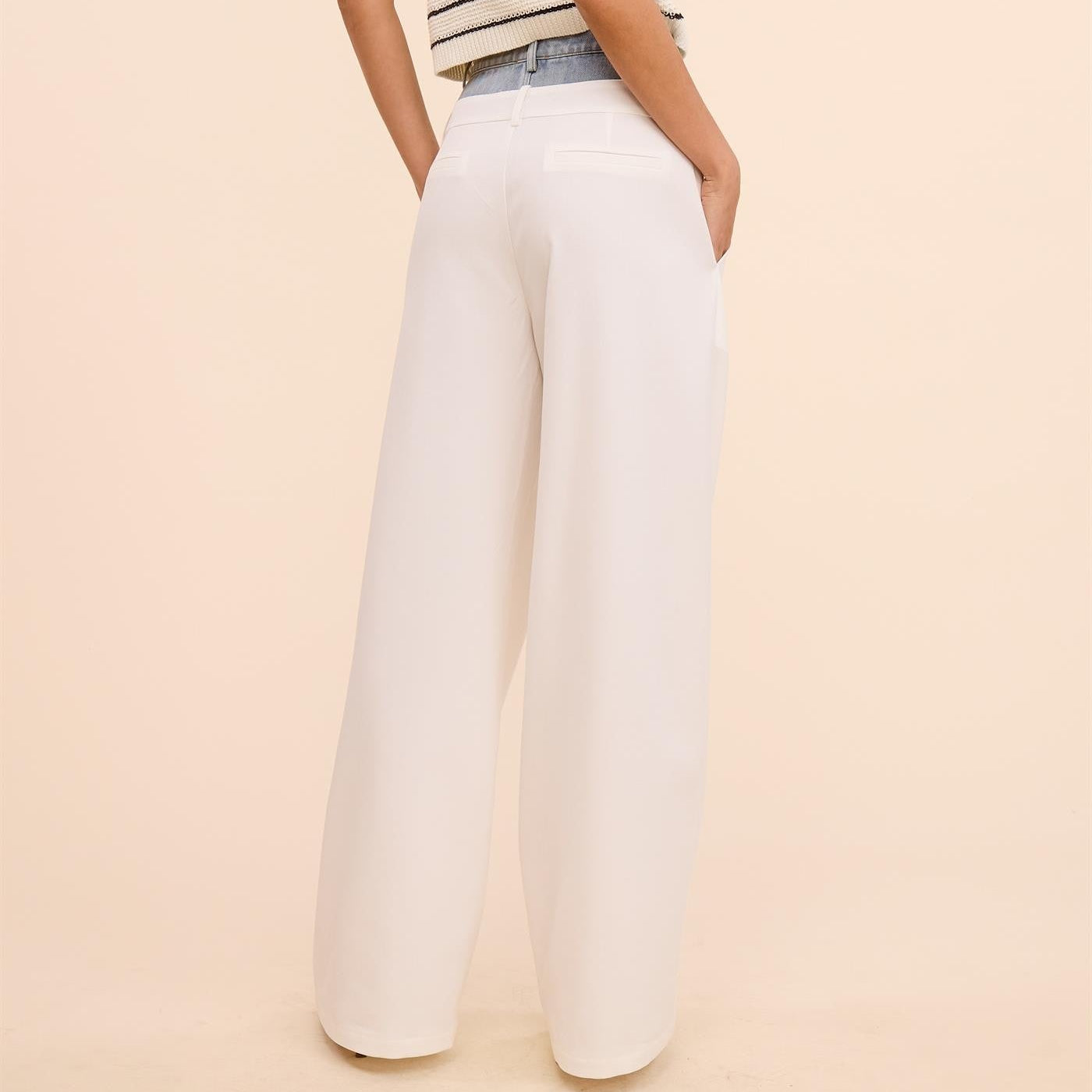 Mimosa Denim Waistband Solid Wide-leg Trouser Pant Size Small