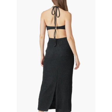 Endless Rose Black Crinkle Midi Dress Size Medium