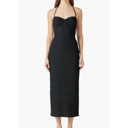 Endless Rose Black Crinkle Midi Dress Size Medium