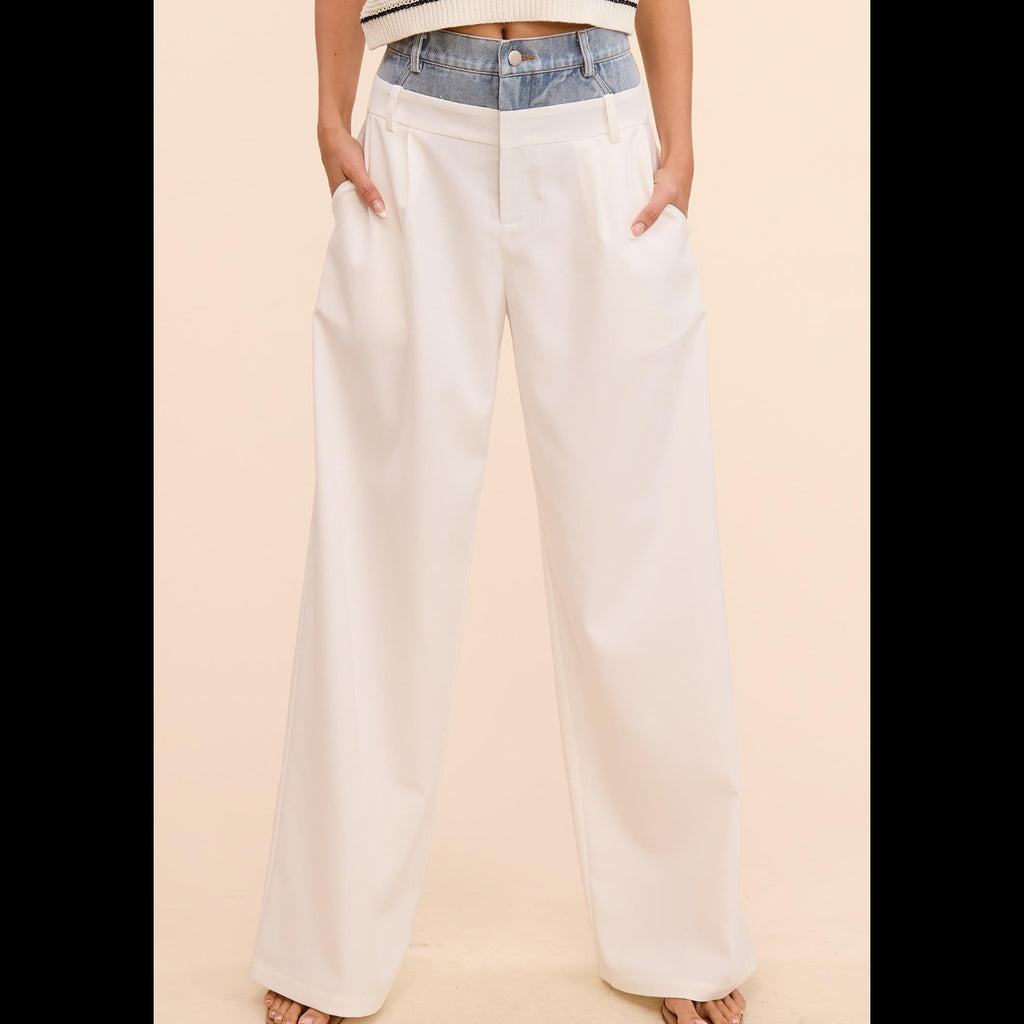 Mimosa Denim Waistband Solid Wide-leg Trouser Pant Size Small