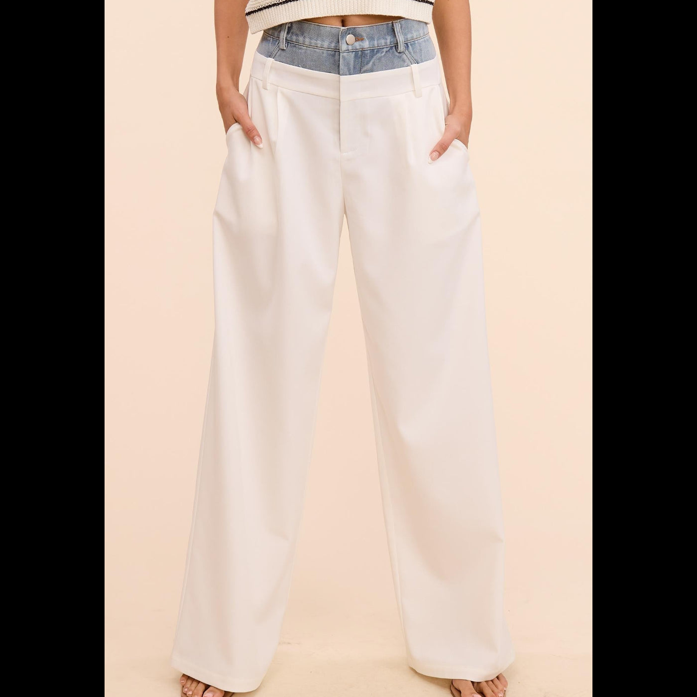 Mimosa Denim Waistband Solid Wide-leg Trouser Pant Size Small