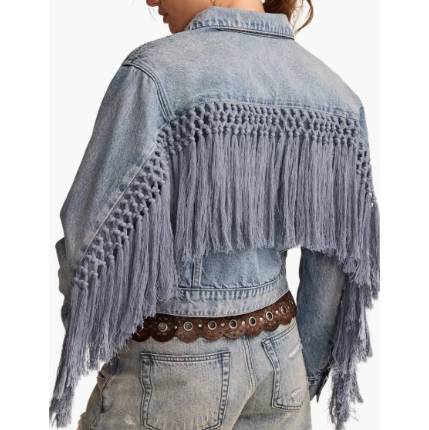 Lucky Brand Westival Fringe Crop Denim Jacket Size Small