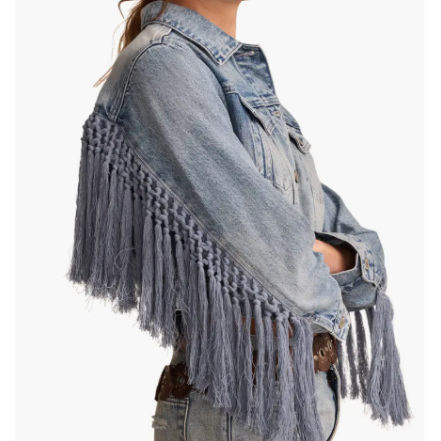 Lucky Brand Westival Fringe Crop Denim Jacket Size Small