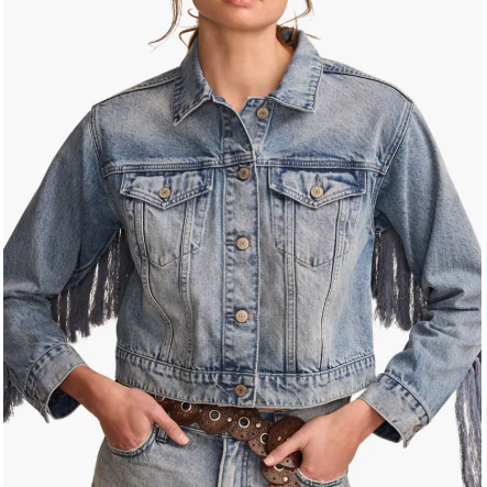 Lucky Brand Westival Fringe Crop Denim Jacket Size Small