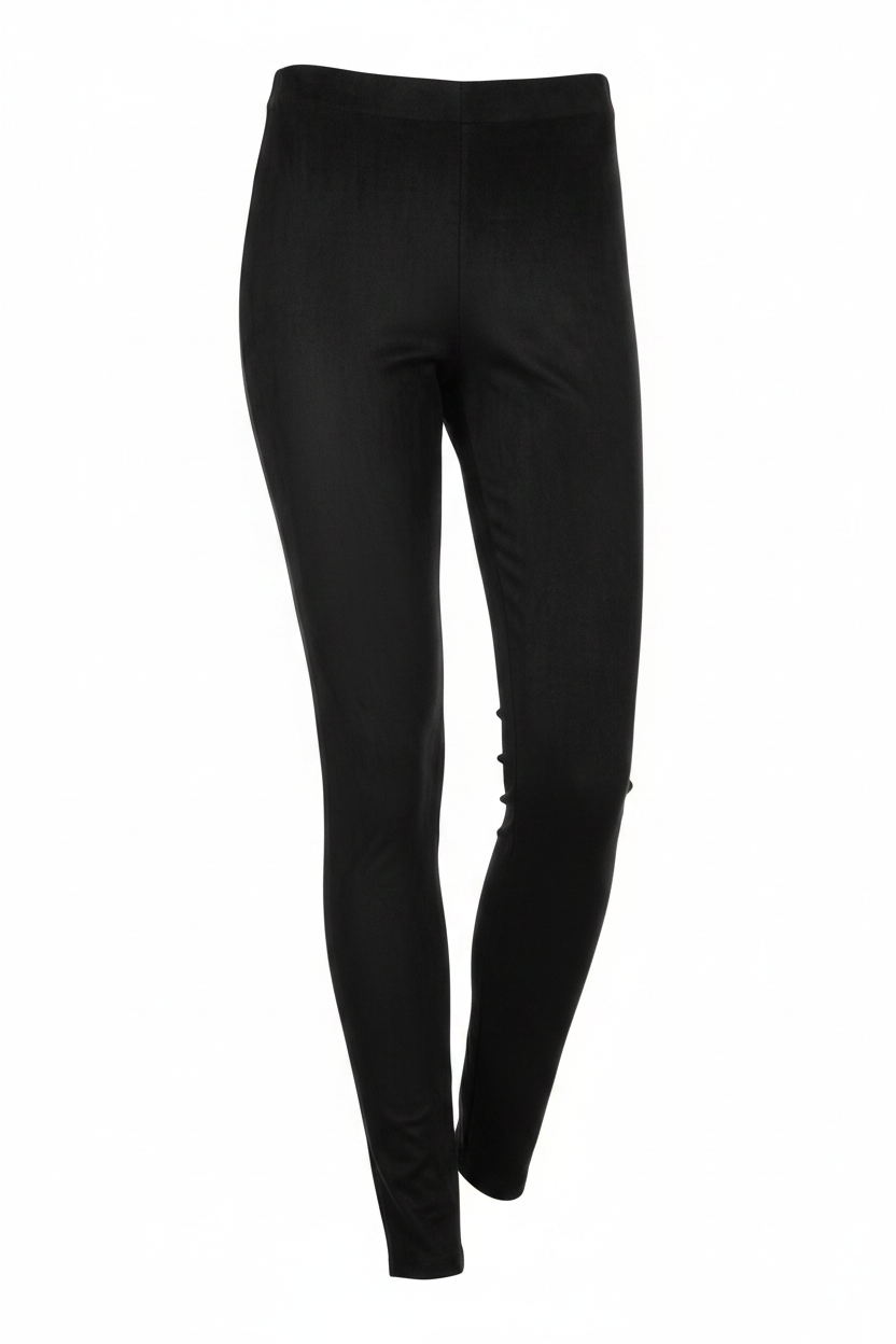 Sanctuary black faux suede leggings, full length on white background