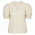 Steve Madden Jane bone cream puff sleeve V-neck top on white background