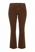 Liverpool Hannah brown animal print crop flare jeans, full length on white background