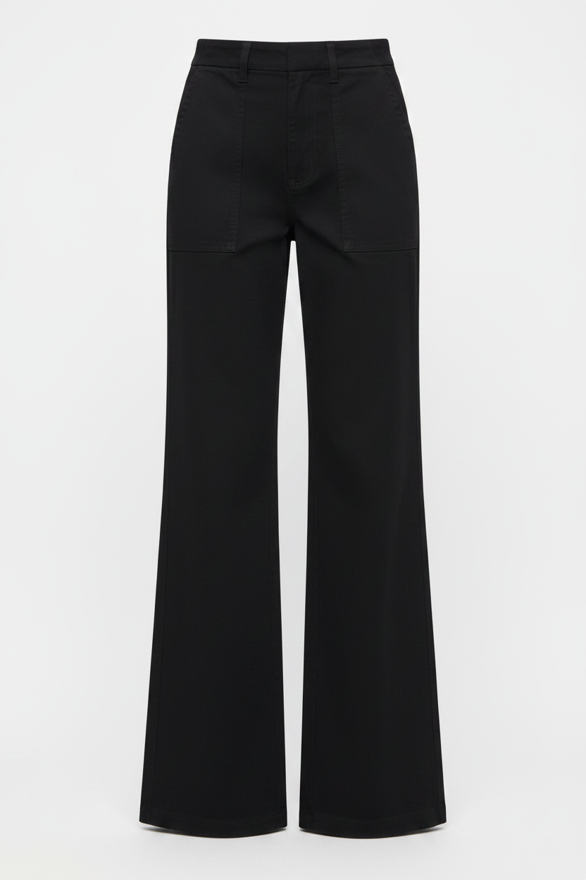 Pistola Sophia black high-rise wide-leg pants, full length on white background