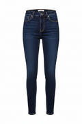 7 For All Mankind dark indigo high-rise skinny jeans, full length flat lay on white background