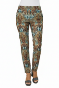 Bevy Flog Dafna multi turquoise print pants, full length on white background