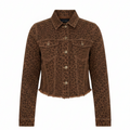 Liverpool brown animal print cropped jacket with fray hem, on white background