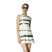 Alice + Olivia Ivory Multi 100% Silk Tiered Ribbon Dress SZ 12 EXQUISITE