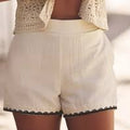 Zara Beige Textured High-Waisted Shorts w/trim Size Medium