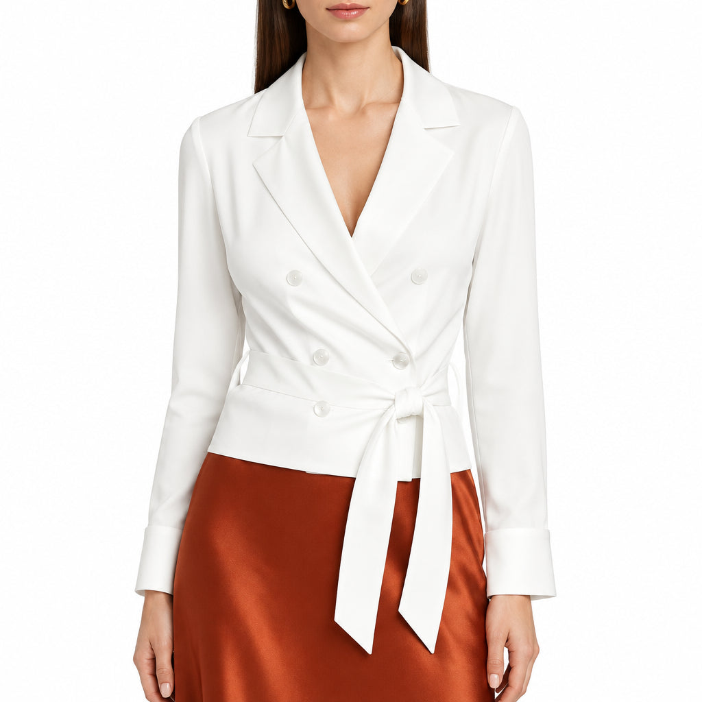 L'Agence White Satin Double Breasted Blazer Size M