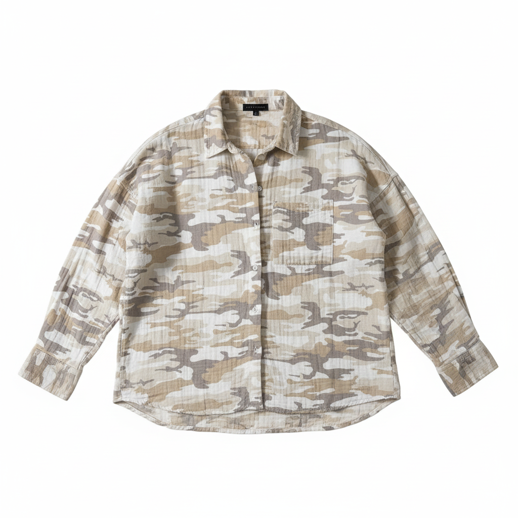 Sanctuary Beige Camo Long Sleeve Button Down Shirt Size L