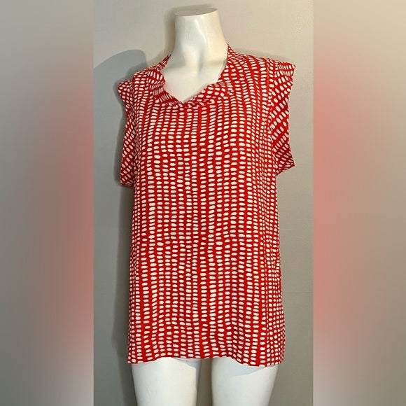 Cabi Madeline Cap Sleeve Red Printed Blouse Size Med