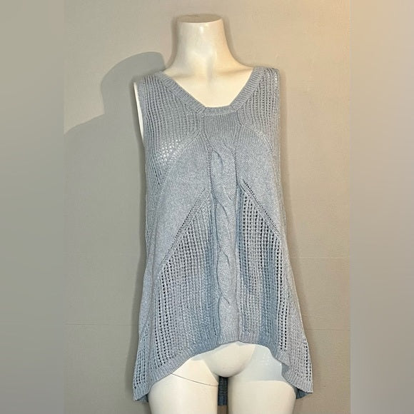 CAbi Sea Spray Light Blue Silk Linen Sweater Tank L