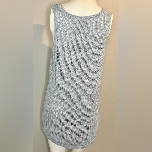 CAbi Sea Spray Light Blue Silk Linen Sweater Tank L