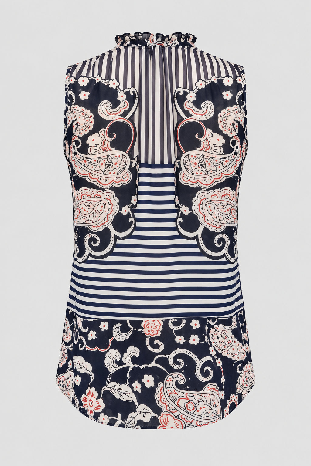 Cabi 5349 Blue Floral Paisley Striped Sheer Peplum Top Size Medium