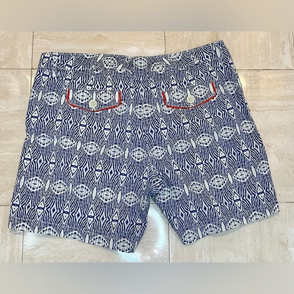 Cabi Prep Shorts Blue White Ikat Print Size 10 Style #326