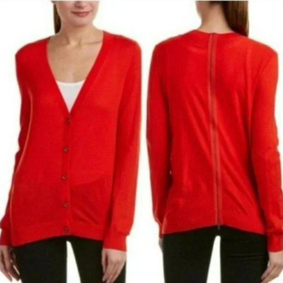 Cabi Sweater Small Red Cardigan Back Zip Style 3155 Cobblestone