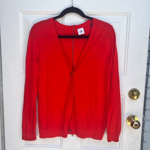 Cabi Sweater Small Red Cardigan Back Zip Style 3155 Cobblestone