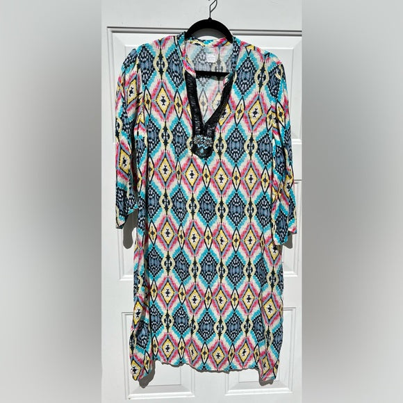 120% Lino Aztec Print Midi Dress Size 48